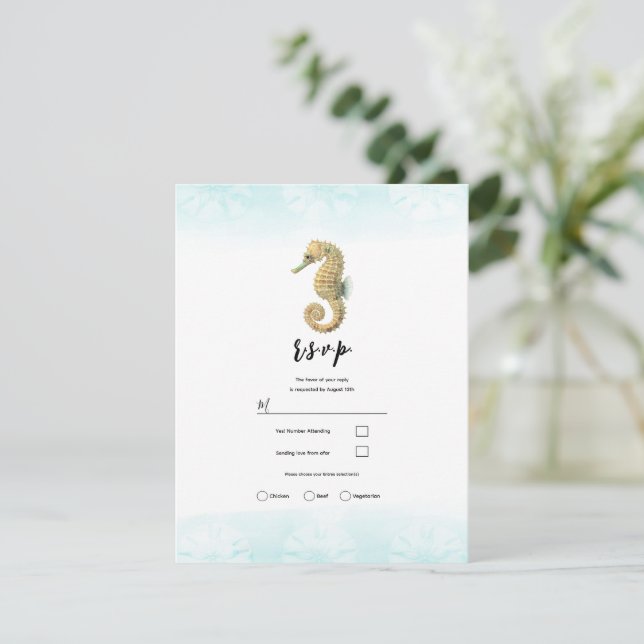 Invitation Réponse au mariage aquarelle bleu sarcelle et hipp (Debout devant)