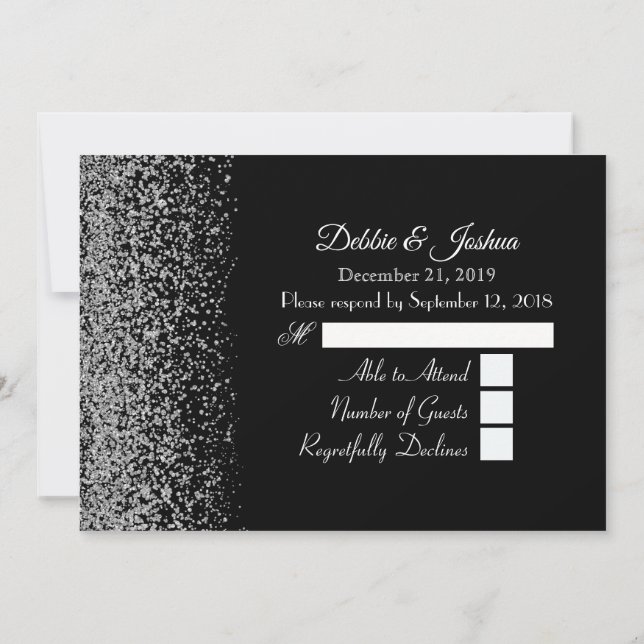 Invitation Réponse au mariage élégant noir et blanc diamant (Dos)