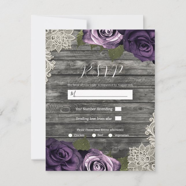 Invitation Réponse au mariage Fleurs roses pourpre profond de (Devant)
