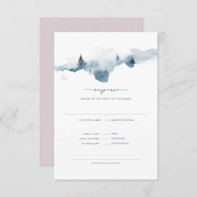 Invitation Réponse au RSVP de mariage à Misty Mountains + rép (Devant / Derrière)