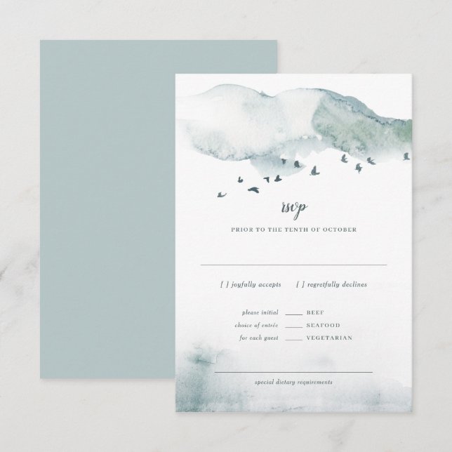 Invitation Réponse au RSVP de mariage Winter Mystère +REPAS (Devant / Derrière)