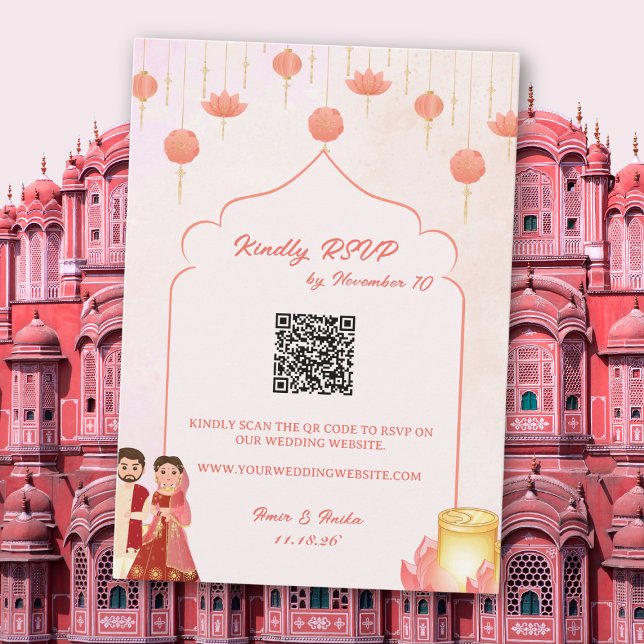 Invitation Réponse au thème de mariage Lanternes Rose Lotus d (Créateur téléchargé)
