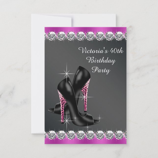 Invitation Réponse chic fuchsia pour la fête d'anniversaire d (Devant)
