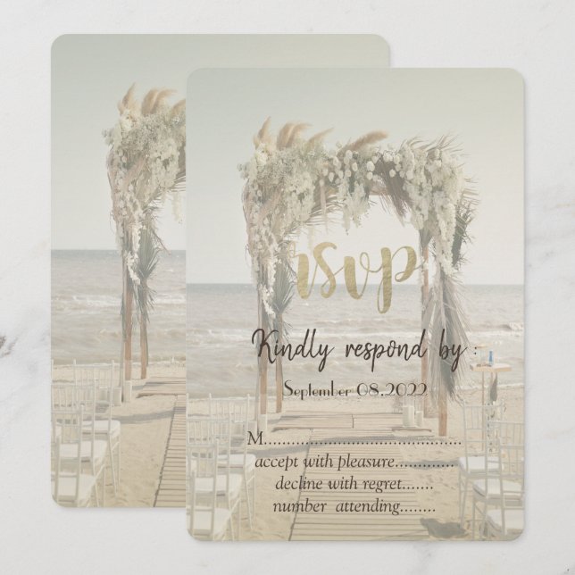 Invitation Réponse de cérémonie de mariage sur la plage avec  (Devant / Derrière)