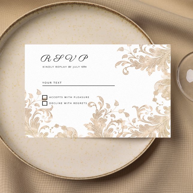 Invitation Réponse de luxe chic or blanc dentelle florale (Luxury chic white gold floral lace RSVP )