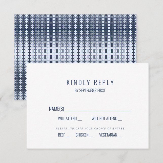 Invitation Réponse de mariage à clé bleue méditerranéenne gre (Devant / Derrière)