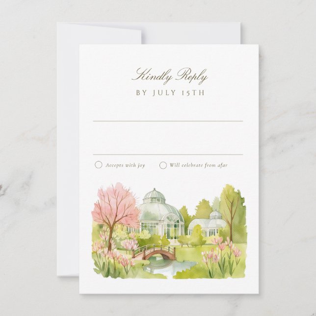 Invitation Réponse de mariage à l'aquarelle du jardin botaniq (Devant)