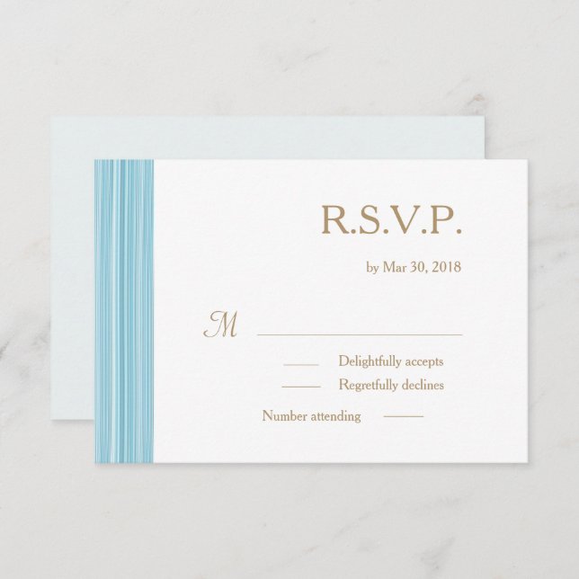 Invitation Réponse de mariage à rayures subtiles or bleu clai (Devant / Derrière)