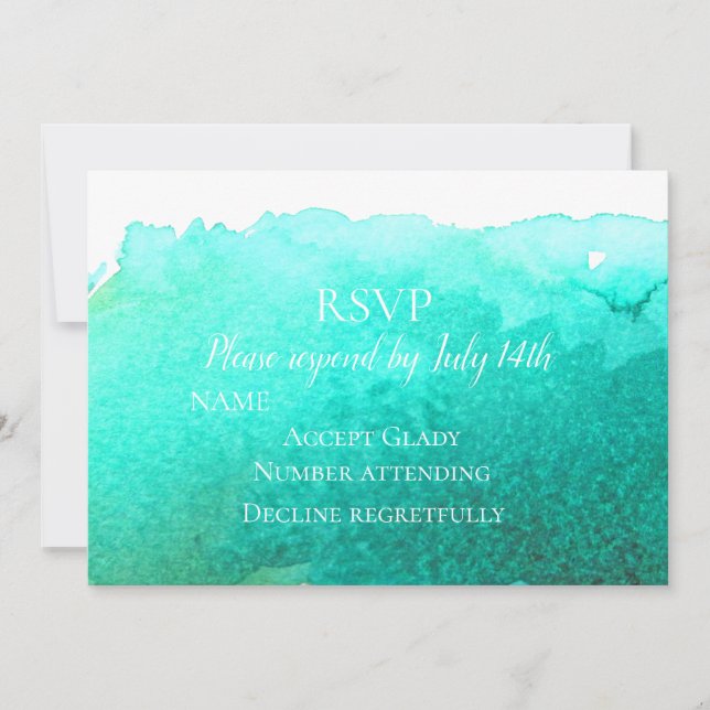 Invitation Réponse de mariage aquarelle moderne bleu sarcelle (Devant)