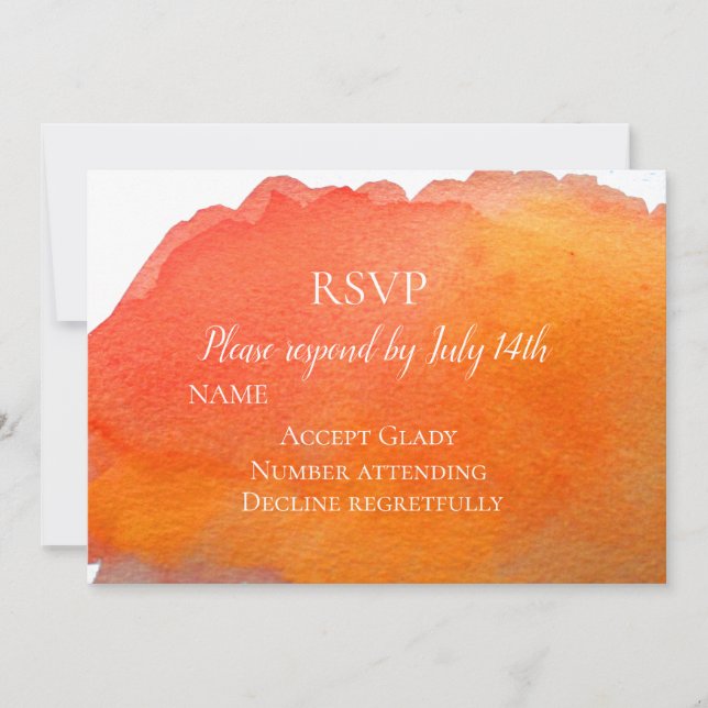 Invitation Réponse de mariage aquarelle moderne orange RSVP (Devant)