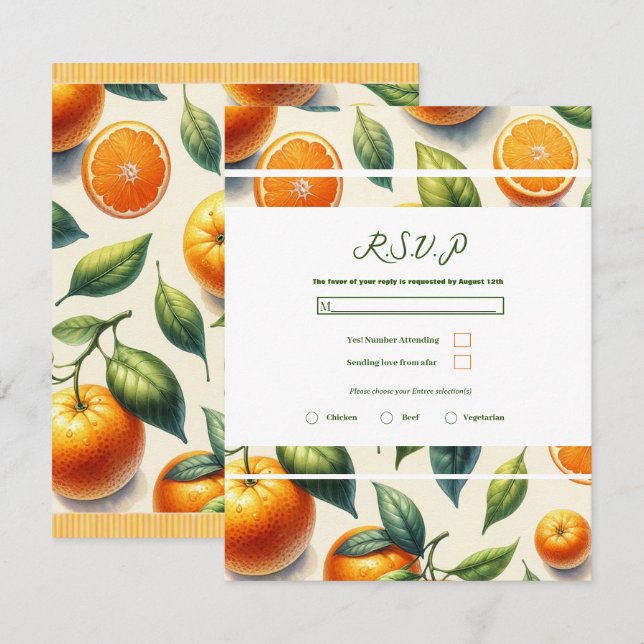 Invitation Réponse de mariage aux feuilles d'orange d'agrumes (Devant / Derrière)