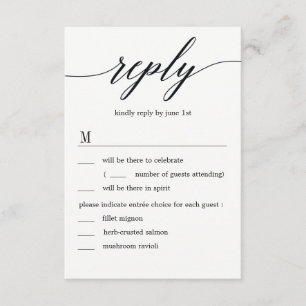 Invitation Réponse de mariage avec options de menu en écritur