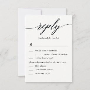 Invitation Réponse de mariage avec options de menu en écritur