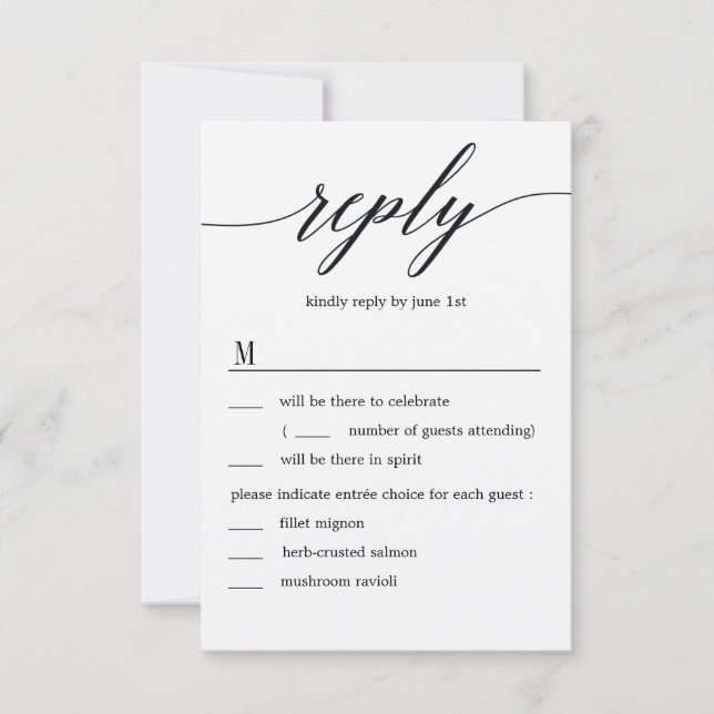 Invitation Réponse de mariage avec options de menu Kraft écri (Devant)