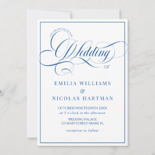 Invitation Réponse de mariage bleu et blanc