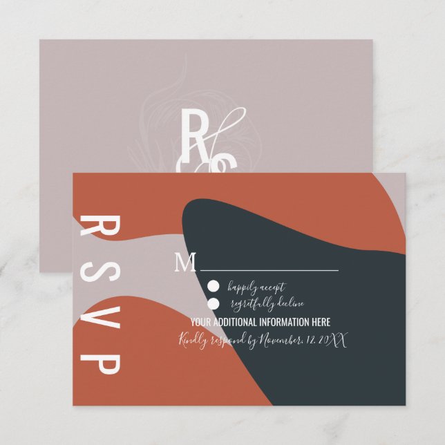 Invitation Réponse de mariage bleu terracotta biologique (Devant / Derrière)