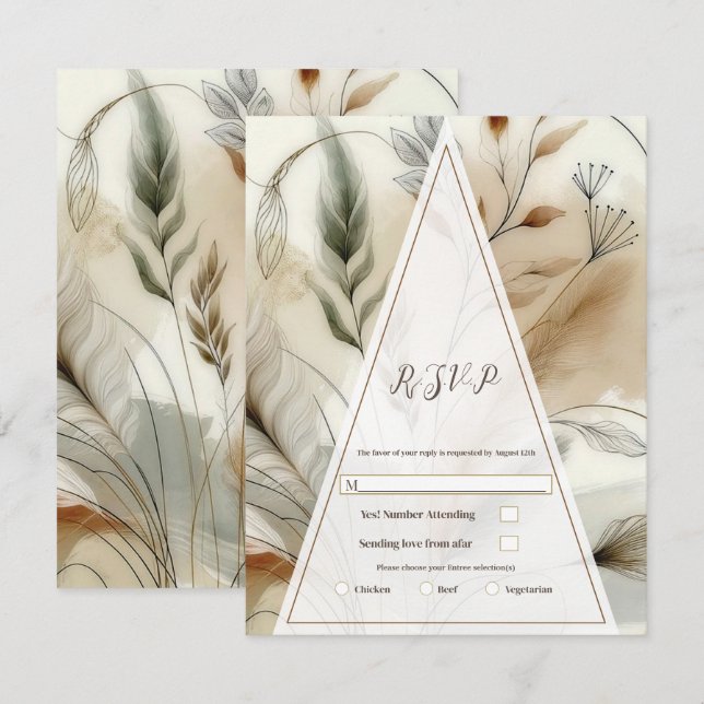 Invitation Réponse de mariage bohème botanique moderne de ver (Devant / Derrière)