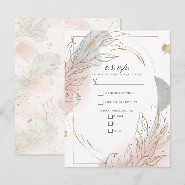 Invitation Réponse de mariage botanique Gilded Gold Sage & Bl (Devant / Derrière)