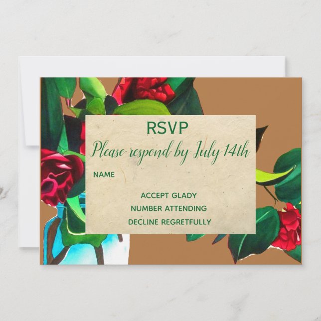 Invitation Réponse de mariage camélia floral country rustique (Devant)