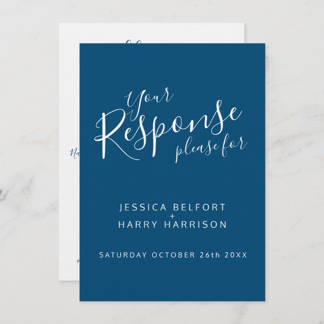 Invitation Réponse de mariage coeur bleu blanc RSVP (Devant / Derrière)