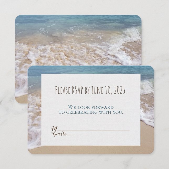 Invitation réponse de mariage-coeurs sur la plage dans le sab (Devant / Derrière)