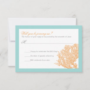 Invitation Réponse de mariage corail RSVP de mariage tropic