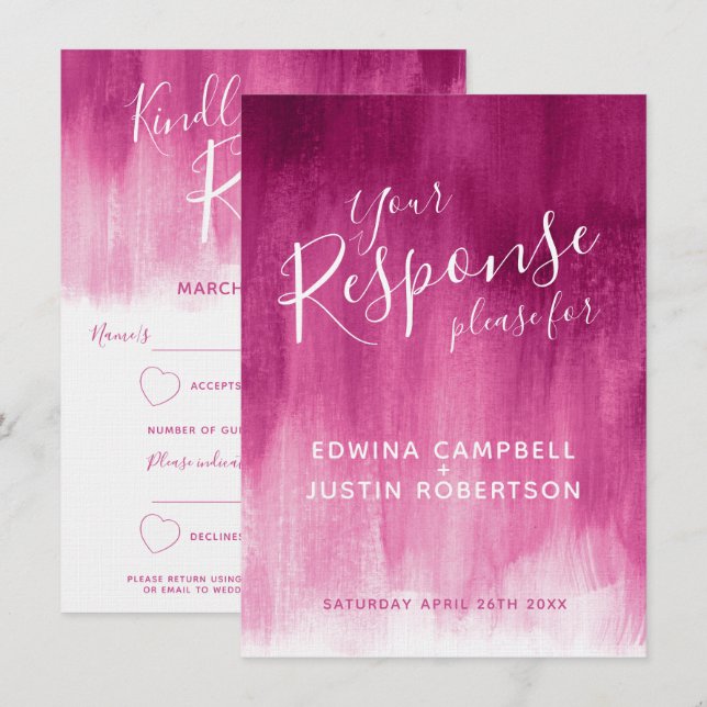 Invitation Réponse de mariage d'art moderne rose foncé abstra (Devant / Derrière)