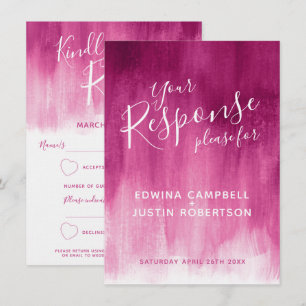 Invitation Réponse de mariage d'art moderne rose foncé abstra