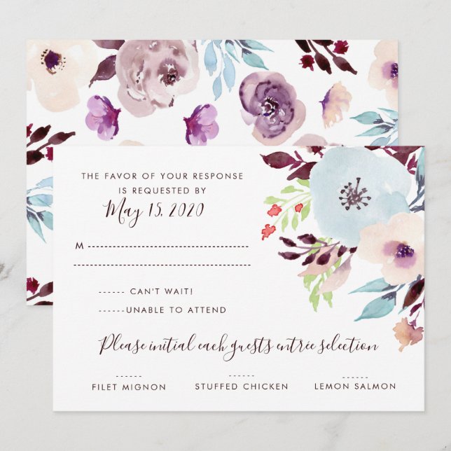Invitation Réponse de mariage de jardin à l'aquarelle (Devant / Derrière)