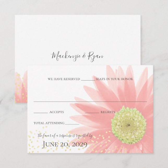Invitation Réponse de mariage de jardin rose amour Daisy (Devant / Derrière)