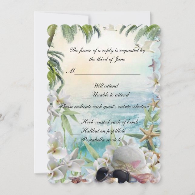 Invitation Réponse de mariage de plage tropical floral élégan (Devant)