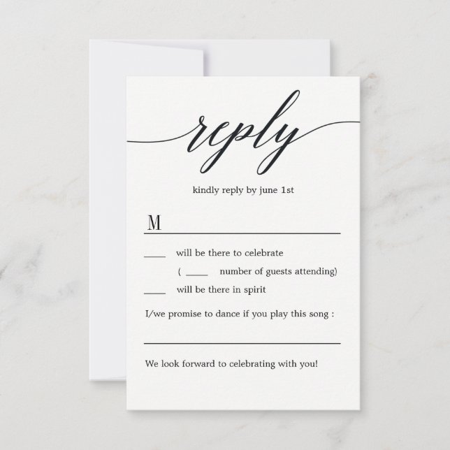 Invitation Réponse de Mariage de Script Moderne sans Options  (Devant)