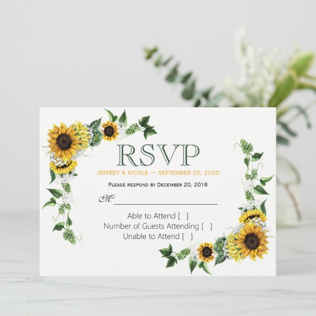 Invitation Réponse de mariage de tournesol d'automne floral d (Debout devant)
