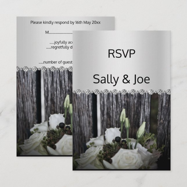 Invitation Réponse de mariage diamant rustique photo florale (Devant / Derrière)