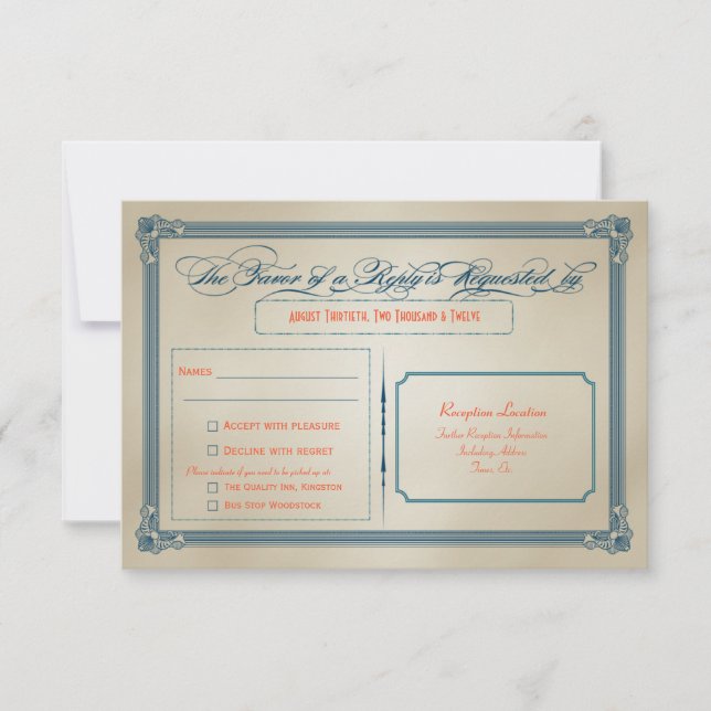 Invitation Réponse de mariage DIY Orange, sarcelle et bleu vi (Devant)