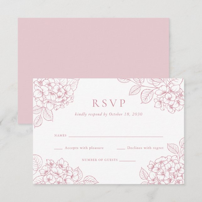 Invitation Réponse de mariage élégante aux fleurs d'hydrangea (Devant / Derrière)