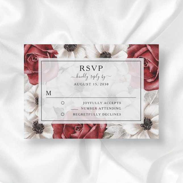 Invitation Réponse de mariage élégante florale bordeaux (Créateur téléchargé)