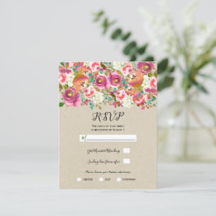 Invitation Réponse de Mariage Élégante Florale Kraft Shabby C