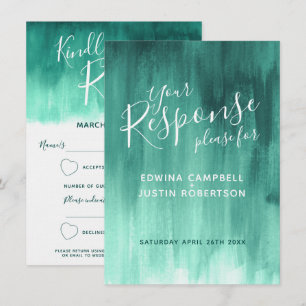 Invitation Réponse de mariage en art moderne abstrait émeraud