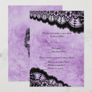 Invitation Réponse de mariage en dentelle noire grunge violet