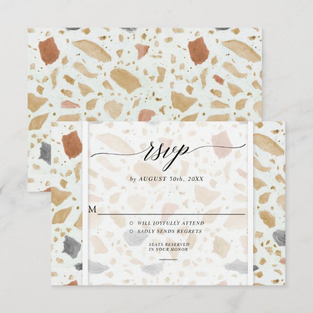 Invitation Réponse de mariage en terre cuite Terrazzo rétro m (Devant / Derrière)