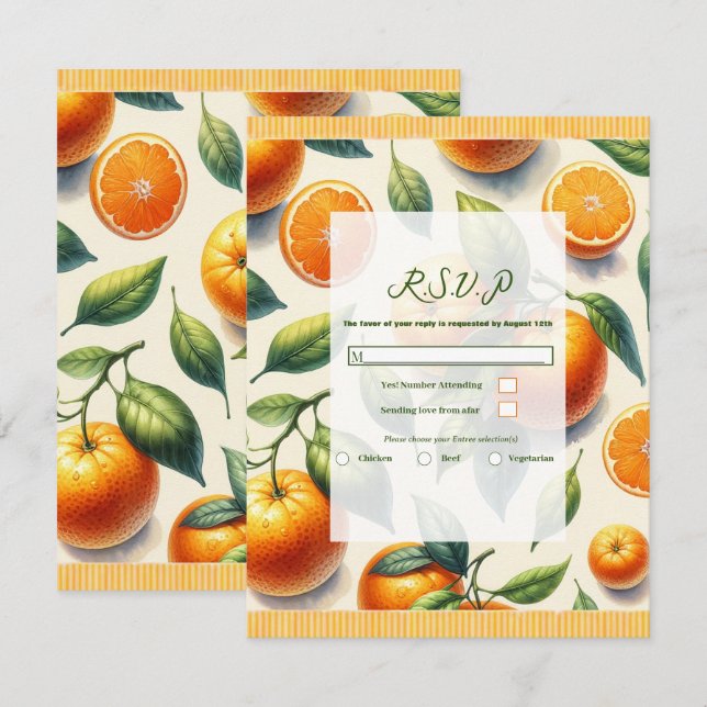 Invitation Réponse de mariage Feuilles d'orange au citron aqu (Devant / Derrière)