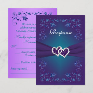 Invitation Réponse de mariage Fleurs de cœur violet sarcelle