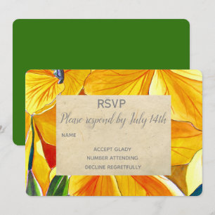 Invitation Réponse de mariage fleurs jaunes campagne rustique