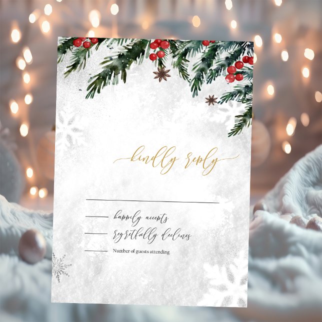 Invitation Réponse de Mariage Flocon de Neige Branches d'Hive (Créateur téléchargé)
