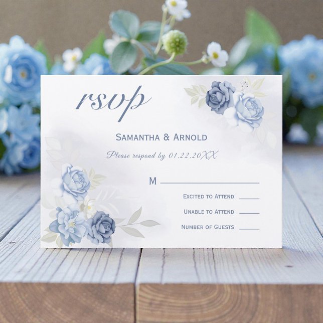 Invitation Réponse de mariage floral bleu clair aquarelle (Créateur téléchargé)
