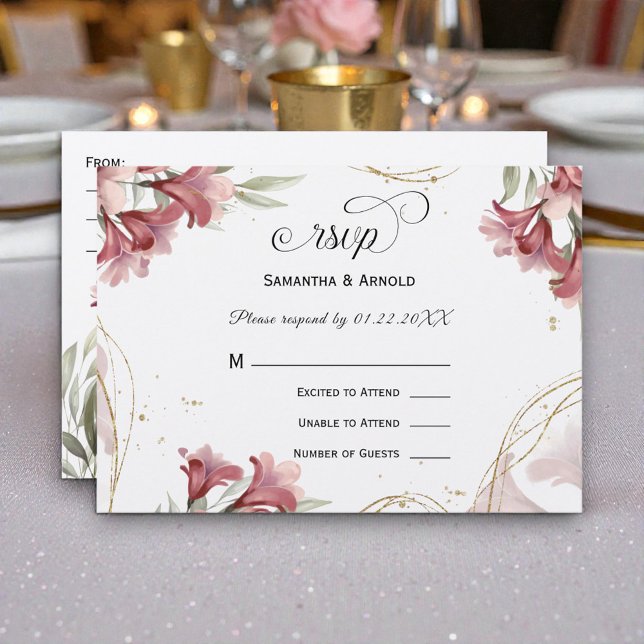 Invitation Réponse de mariage floral marron aquarelle (Créateur téléchargé)