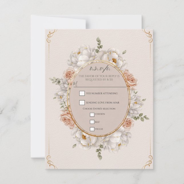 Invitation Réponse de mariage floral Paeonia lactiflora & Ros (Devant)