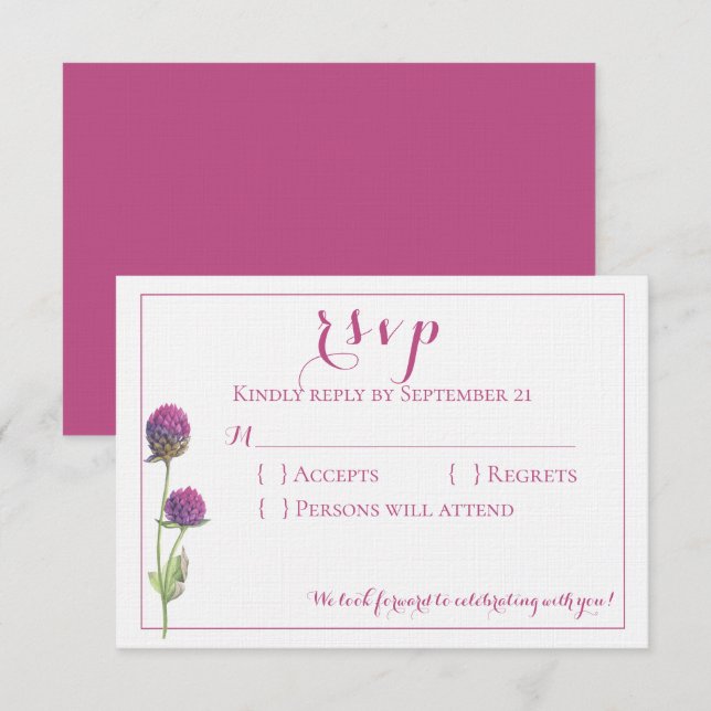 Invitation Réponse de mariage floral rose aquarelle de fleurs (Devant / Derrière)