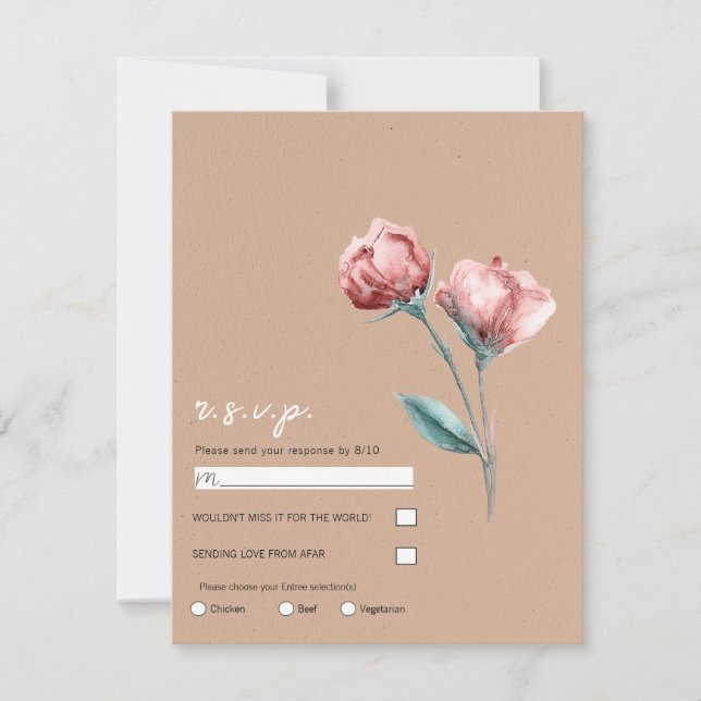 Invitation Réponse de mariage florale aquarelle beige pêche (Devant)